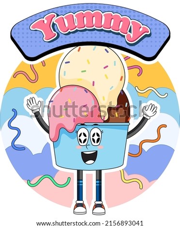 Funny ice cream cartoon character illustration