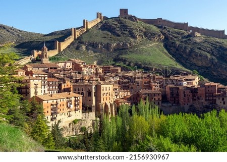 View of Albarracin. National Monument since 1961 and is proposed by UNESCO to be declared a World Heritage Site for the beauty and importance of its historical heritage. Teruel, Spain. Royalty-Free Stock Photo #2156930967
