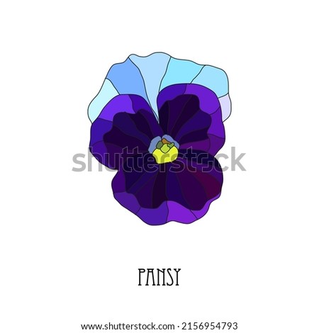 Decorative hand drawn blue pansy, viola  flower, design elements. Can be used for cards, invitations, banners, posters, print design. Floral background in line art style