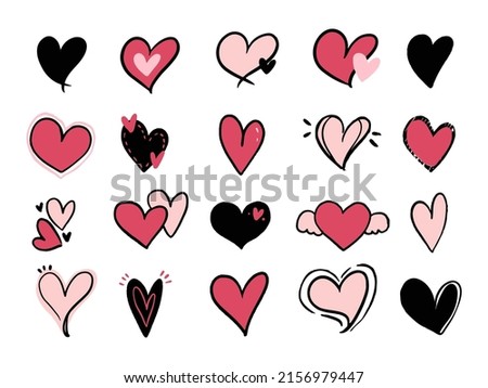 Love doodle drawing element logo symbol set. Love sticker set modern minimalist