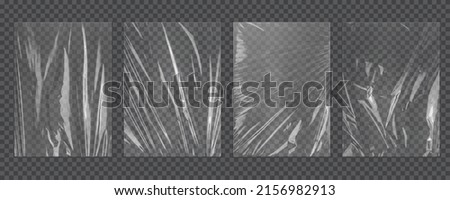 Realistic plastic wrap texture set. Stretched polyethylene cover Royalty-Free Stock Photo #2156982913