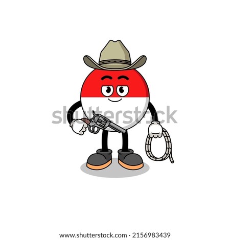 Character mascot of indonesia flag as a cowboy , character design