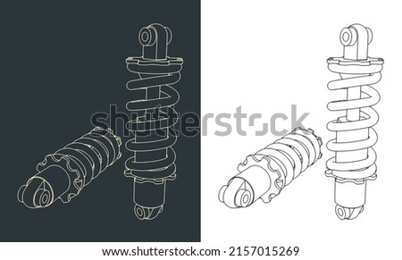 Stylized vector illustration of drawings of bike rear swingarm shock