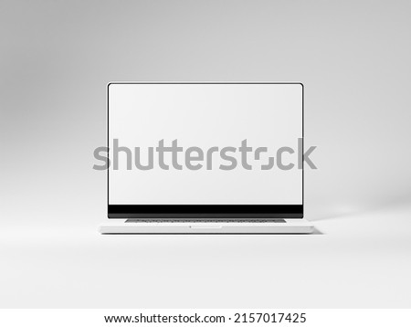 Latest Laptop 2022 for mockup. 2022 laptop with blank screen on white background. Brand new laptop computer. New version notebook. 3D Rendered Illustration. Royalty-Free Stock Photo #2157017425