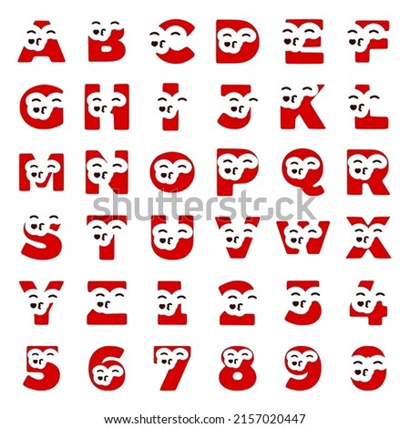 Set of creative characters of letters and numbers sending a kiss isolated on white background.