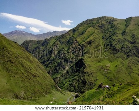 Beautiful high Caucasus mountains in Khevsureti region of Georgia close to Ardoti village. Pshav-Khevsureti National Park.