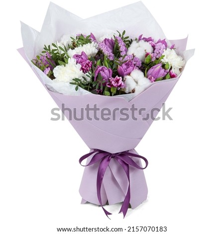 Beautiful wedding bouquet isolated on white background, wrapped in color paper