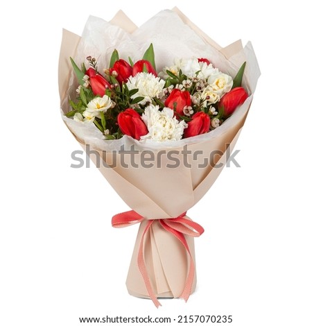 Beautiful wedding bouquet isolated on white background, wrapped in color paper Royalty-Free Stock Photo #2157070235