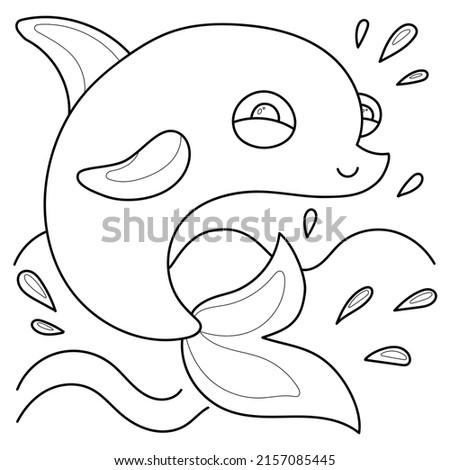 Coloring page for coloring book with dolphin, hand-drawn vector illustration