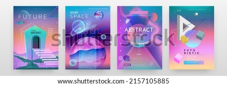 Abstract gradient posters. Concept banner with fancy galaxy and technology. Cosmos backdrop. Hologram colors futuristic creative contemporary minimal backdrop. Vector planetary flight cards Royalty-Free Stock Photo #2157105885