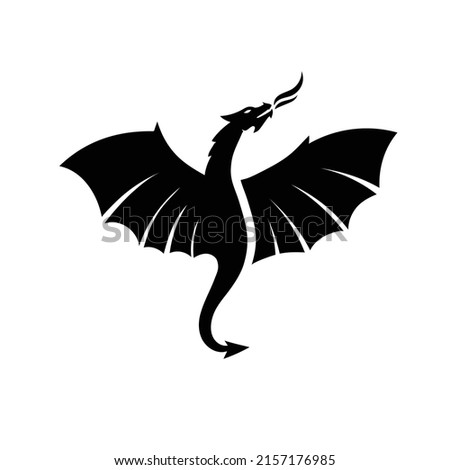 silhouette of flying dragon vector illustration, Stylized image of Dragons in black and white.
