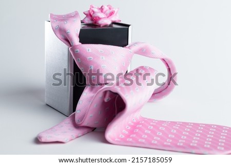 The representation of Father's Day with still life - tie and gift box Royalty-Free Stock Photo #2157185059