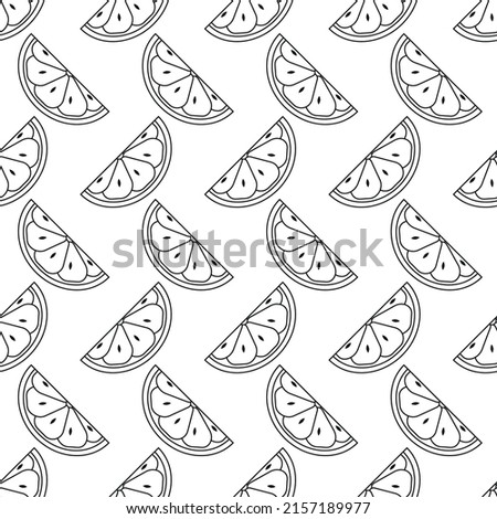 Seamless pattern with lemon. Black flat icon lemon slice on white background. Linear icon fruit set. Modern design for print on fabric, wrapping paper, wallpaper, packaging. Vector illustration