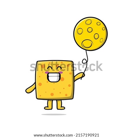 Cute cartoon cheese floating with moon balloon cartoon vector illustration