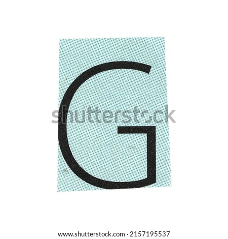letter g magazine cut out font, ransom letter, isolated collage elements for text alphabet. hand made and cut, high quality scan. halftone pattern and texture detail. newspaper and scraps Royalty-Free Stock Photo #2157195537