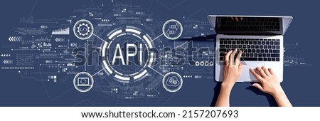 API - application programming interface concept with person using a laptop computer