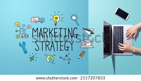 Marketing strategy with person working with a laptop