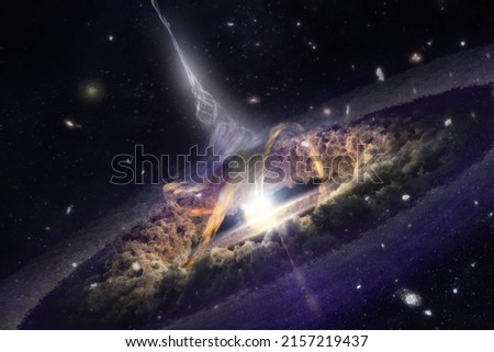 Mysterious black hole creation, energy eruption in distant space. Sci fi background. Elements of this image furnished by NASA.