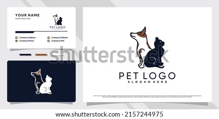 Dog and cat pet shop logo with creative concept and business card template Premium Vector