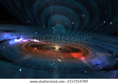 Mysterious black hole, energy gravitation grid interlaced in distant space. Sci fi background. Elements of this image furnished by NASA.