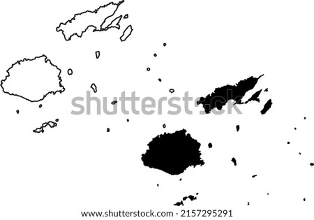 Basis silhouettes on white background. Map of Fiji