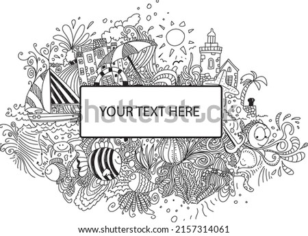 Mediterranean sea life and holidays, vector doodles collection on white background