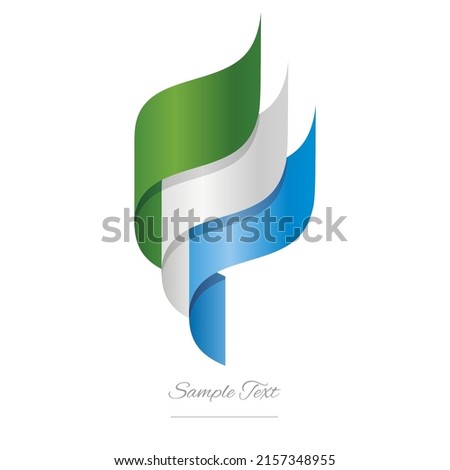 Sierra Leone abstract 3D wavy flag green white blue modern Sierra Leonean ribbon torch flame strip logo icon vector