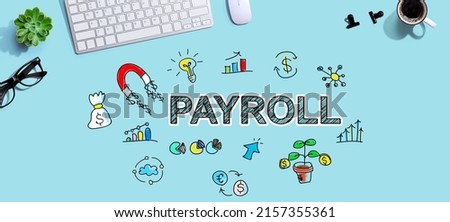 Payroll with a computer keyboard and a mouse