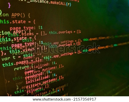 Programmer developer screen. Developer working on program codes in office. Future technology creation process. Template of website, selective focus. Php language and coding function developer