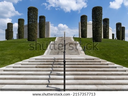The Armed Forces Memorial at the National Memorial Arboretum  Relaxing landscape images for British Army Digital for mental health week 2020  Royalty-Free Stock Photo #2157357713