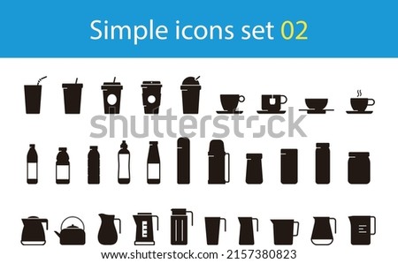 Drink icon set, designed for web and app, cup glass bottle kettle, vector illustration