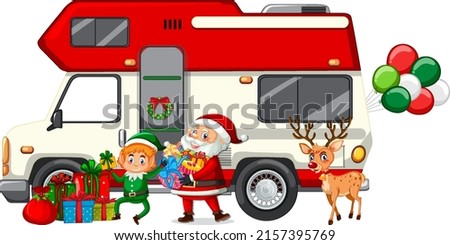 Santa driving van to delivery Christmas gifts illustration