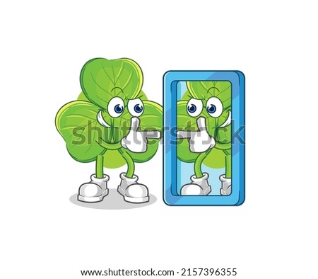 the clover looking into mirror cartoon. cartoon mascot vector
