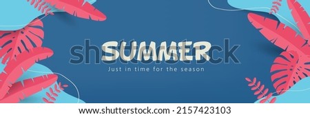 Tropical Summer background layout banner design with Paper Cut art Royalty-Free Stock Photo #2157423103