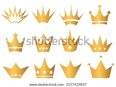 Gold royal crowns icon set, crown for coat of arms and blazons