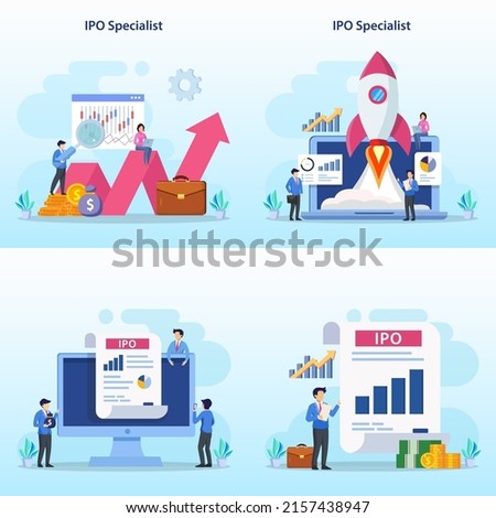 IPO Initial Public Offering Concept. Stock Market Shares Vector Illustration. Royalty-Free Stock Photo #2157438947