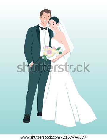 Flat style wedding couple cartoon illustration Royalty-Free Stock Photo #2157446577