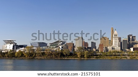 A view of the Cincinnati riverfront with the football stadium in view