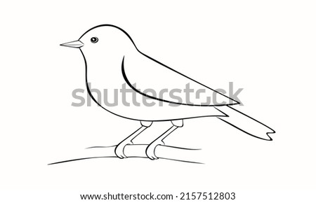 Hand drawn bird on a wooden branch. Easy funny bird illustration for children's creativity. Cute little bird on a white background