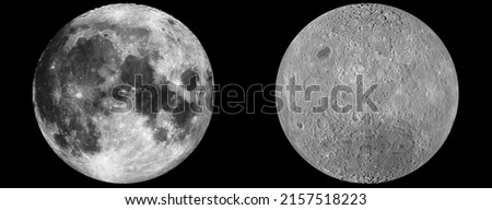 The near side of the Moon and the far side of the Moon. Comparison between the two hemispheres of the Moon. Elements of this image were furnished by NASA.