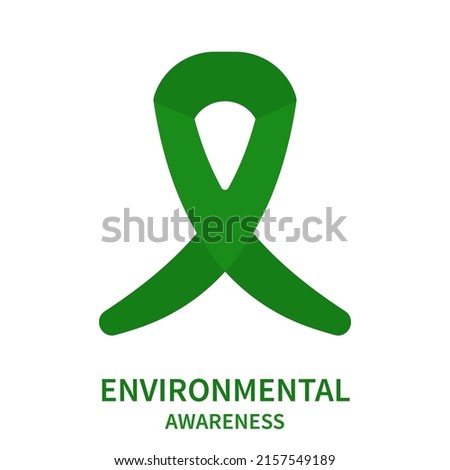 Environmental awareness ribbon poster. Global warming and climate change alertness symbol. Green bow for Earth day. Vector illustration