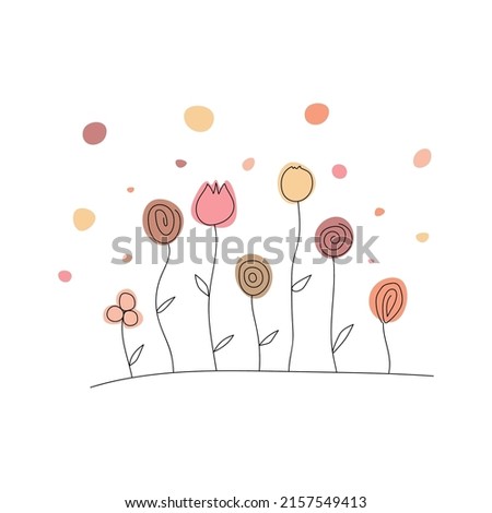 colored stylized wild flowers on a white background. Design for brand book, logo, flyer, 