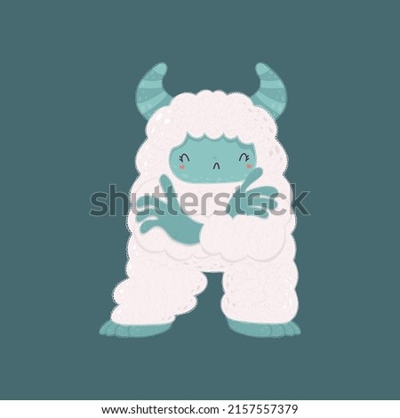 Cute monster yeti vector illustration. Vector illustration of a cute monster. Cute little illustration of yeti for kids, baby book, fairy tales, baby shower invitation, textile t-shirt, sticker.