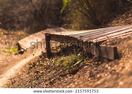 A shot of wooden objects in a forest