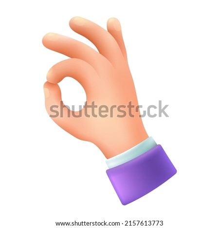 OK hand gesture 3d cartoon style icon on white background. Hand making okay sign flat vector illustration. Expression, gesturing, greeting, agreement, positivity concept Royalty-Free Stock Photo #2157613773