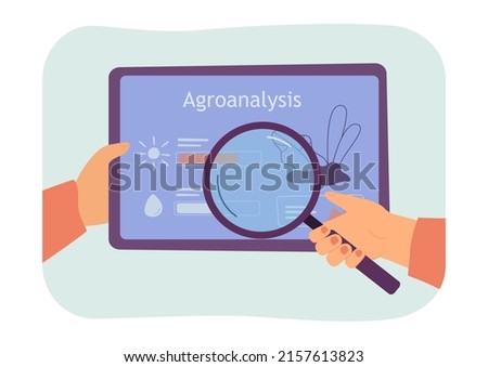 Scientist doing agroanalysis. Researcher making agrochemical soil analysis with magnifying glass. Soil science, agrology concept for banner, website design or landing web page Royalty-Free Stock Photo #2157613823