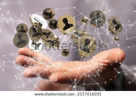 A 3D rendering of the communication web with a person behind