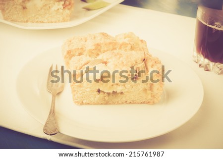 vintage photo of cake with rhubarb