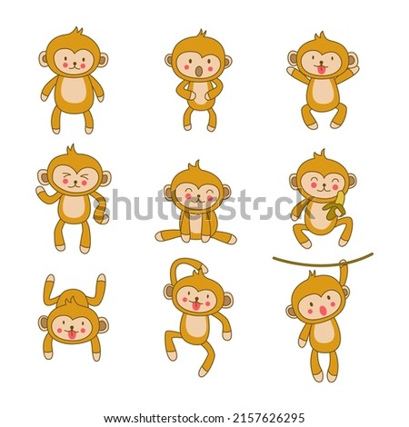set of cute animal of monkey on cartoon version,vector illustration