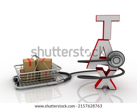 3d rendering Cardboard boxes on trolley with tax connected stethoscope
